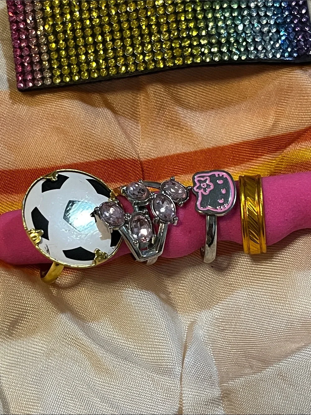 Sanrio Kids Rainbow Rhinestone Hair Clip and Pink Beaded Charm Necklace Set